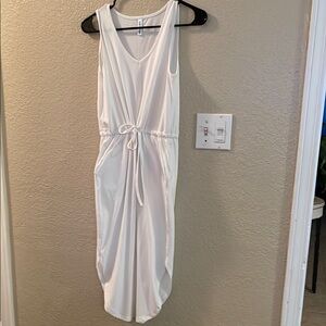 White Tie Front Asymmetrical Midi Dress